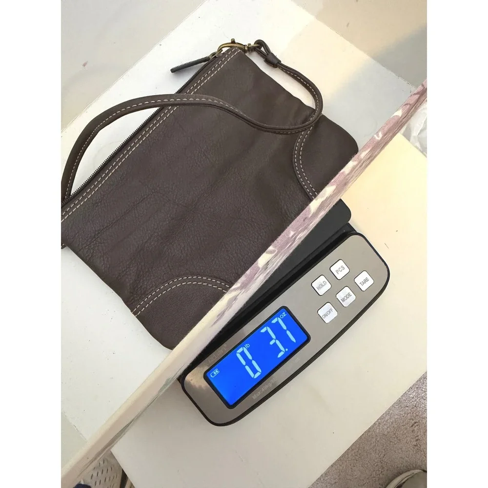 Levenger Dark Brown Pebbled Leather Wristlet Clutch Bag with Contrast Stitching